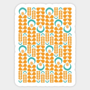 Orange, Aqua, Teal Mid Mod Flowers Pattern Sticker